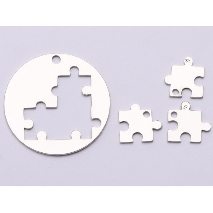 E0675 N Set argint pandant puzzle 22mm + 3 puzzle 9mm 0.6mm grosime-1buc