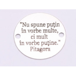 E0703-GS- Link banut argint 925 gravat cu citat Pitagora 16.5mm diametru  0.33mm grosime