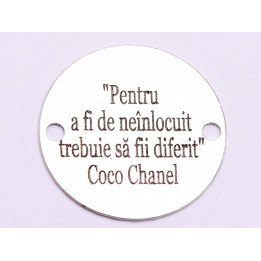 E0708-GS- Link banut argint 925 gravat cu citat Coco Chanel 16.5mm diametru  0.33mm grosime