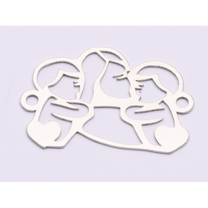 E0732- Link mama si doi copii cu inimioare 35*24mm 0,6mm grosime