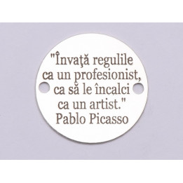 E0706-GS- Link banut argint 925 gravat cu citat Pablo Picasso  16.5mm diametru  0.33mm grosime