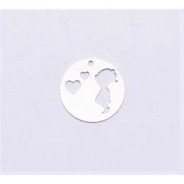 E0893-N-Charm rotund din argint 925 diametru 16.5mm decupat model fetita si inimioare