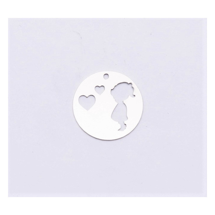 E0893-N-Charm rotund din argint 925 diametru 16.5mm decupat model fetita si inimioare