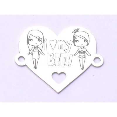 Conector inima argint 925 I Love My BFF 20x16 mm E0896