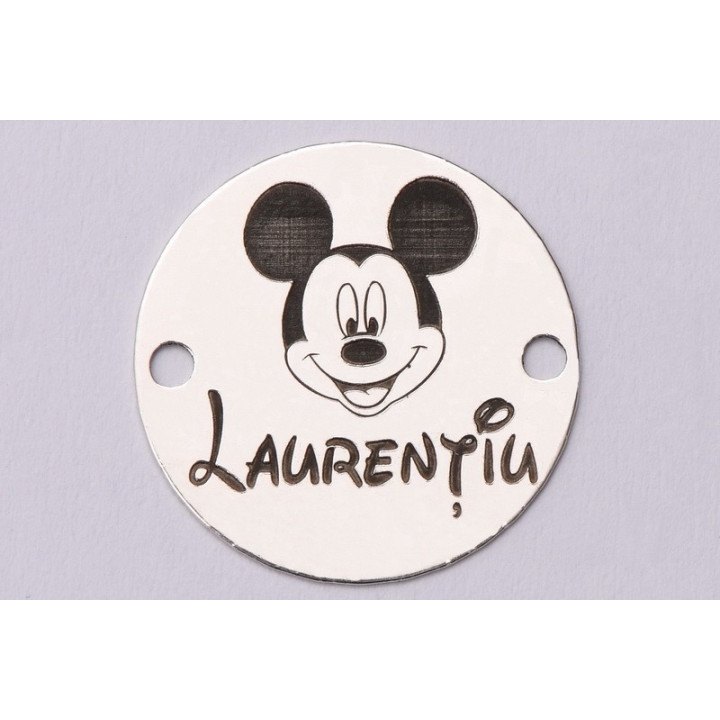 Banut Mot Personalizat Argint 925 cu Mickey si Nume Gravate 16.5mm 0.3mm S118