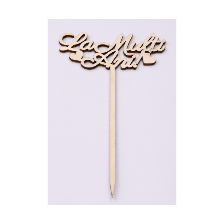 L003-Topper personalizat din lemn "La multi ani!" cu inimioare 17*10cm 1buc