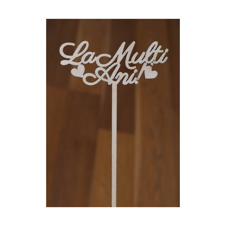 L003-Topper personalizat din lemn "La multi ani!" cu inimioare 17*10cm 1buc