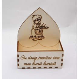 L041- Cutie decorativa lemn Cea mai buna bunica 16.5x13x6cm- 1buc