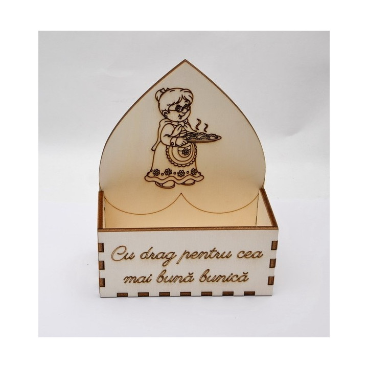 L041- Cutie decorativa lemn Cea mai buna bunica 16.5x13x6cm- 1buc