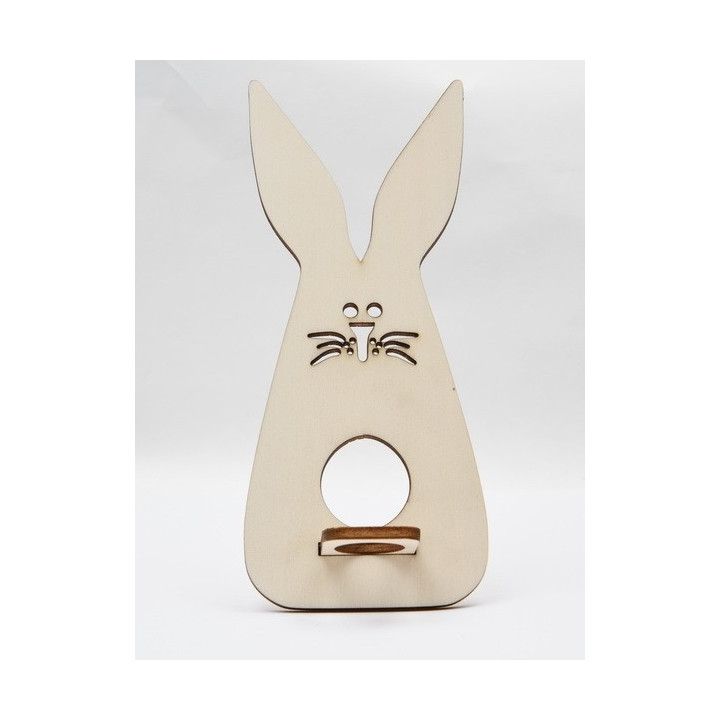 L049- Decoratiune lemn iepuras/suport ou Paste 19x8cm 1 buc