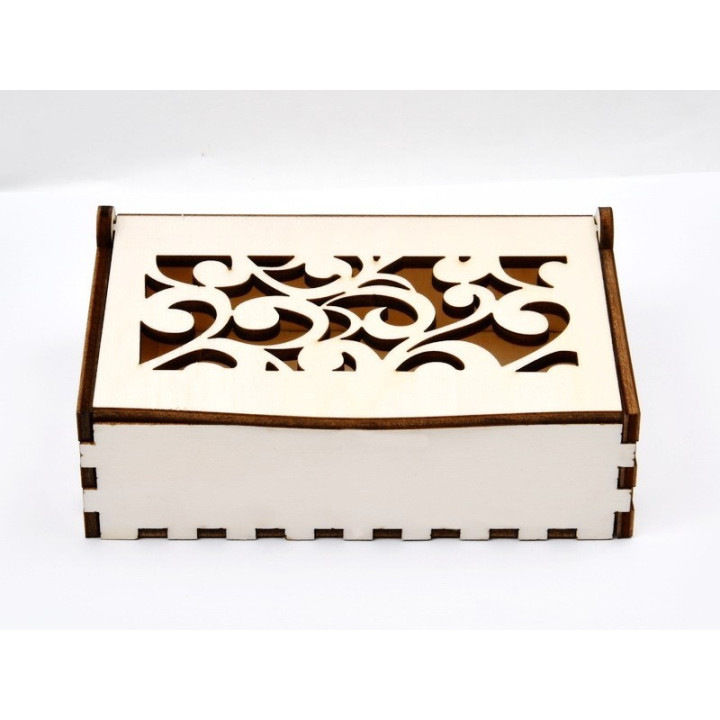 L081- Cutie cu capac compartimentata din lemn Model Floral 15x9x4,5c