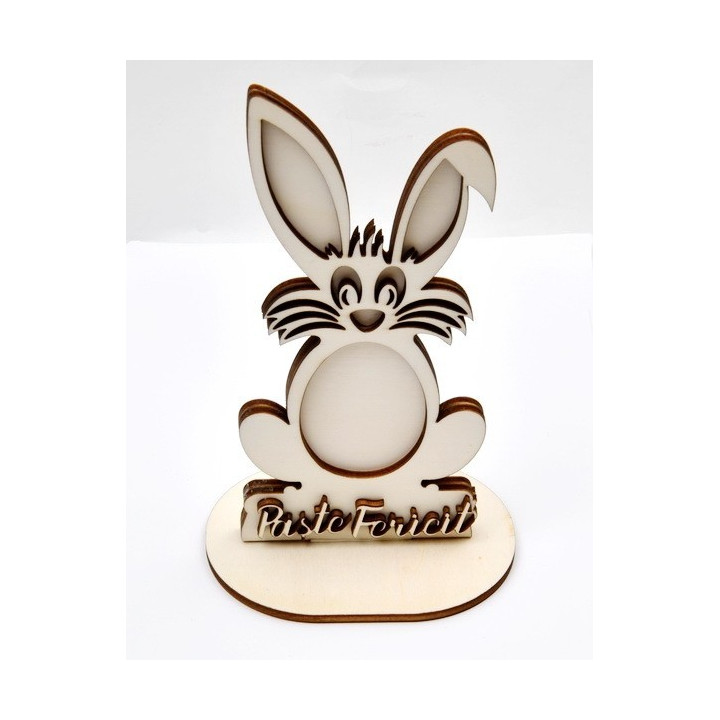 L097-Decoratiune din lemn pentru licheni Iepuras "Paste Fericit!" 20*10cm