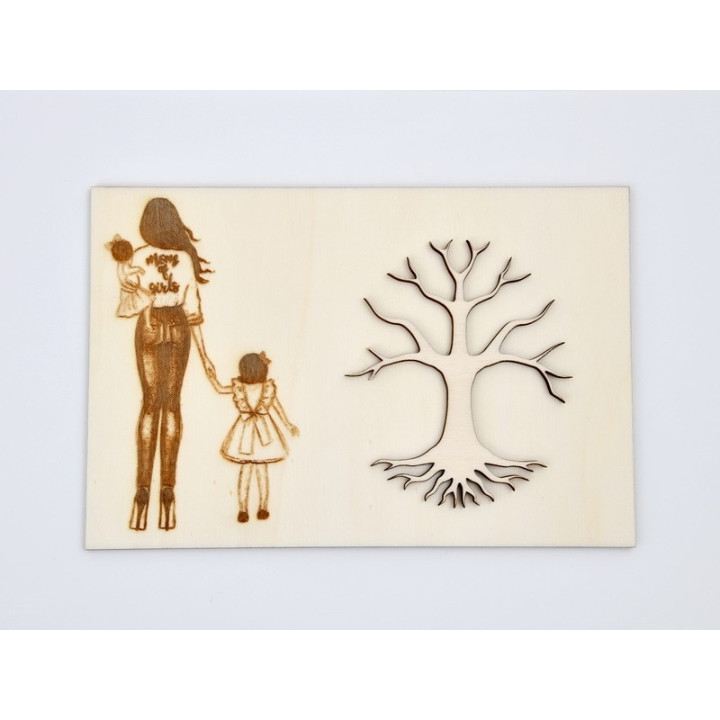 L148- Tablou lemn Copacul Vietii pentru licheni Mom of girls 13x20cm
