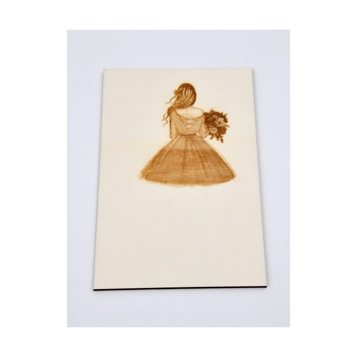 L159- Tablou lemn pentru licheni Fata cu flori 13x20cm