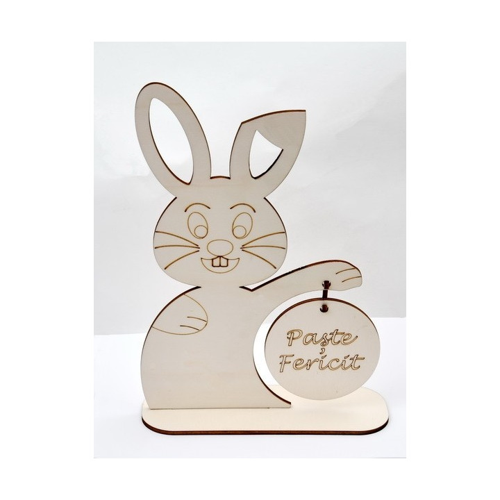 L198-Decoratiune lemn cu suport si cerc gravat "Paste fericit!" 30x20cm 1 buc