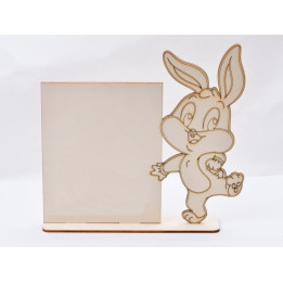 L208-Decupaj personalizabil din lemn Iepuras cu  suport 26x27cm 1 buc