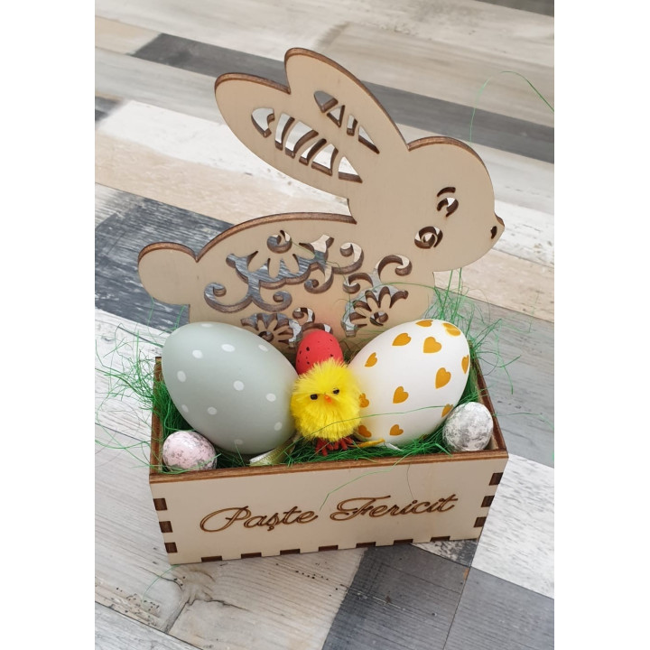 L083-Cutie decorativa/suport pentru flori Iepuras decupat 18x13x6cm 1buc