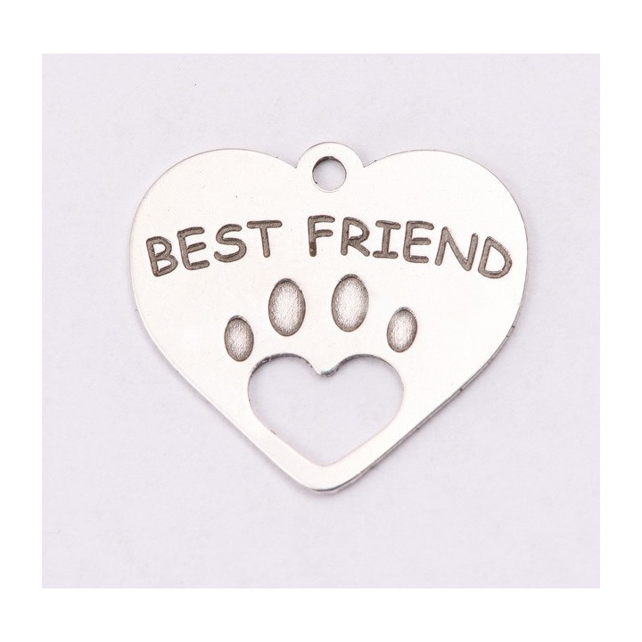 E1173-G-Charm inima din argint "Best friend" 14.5x16.5mm 0.4mm