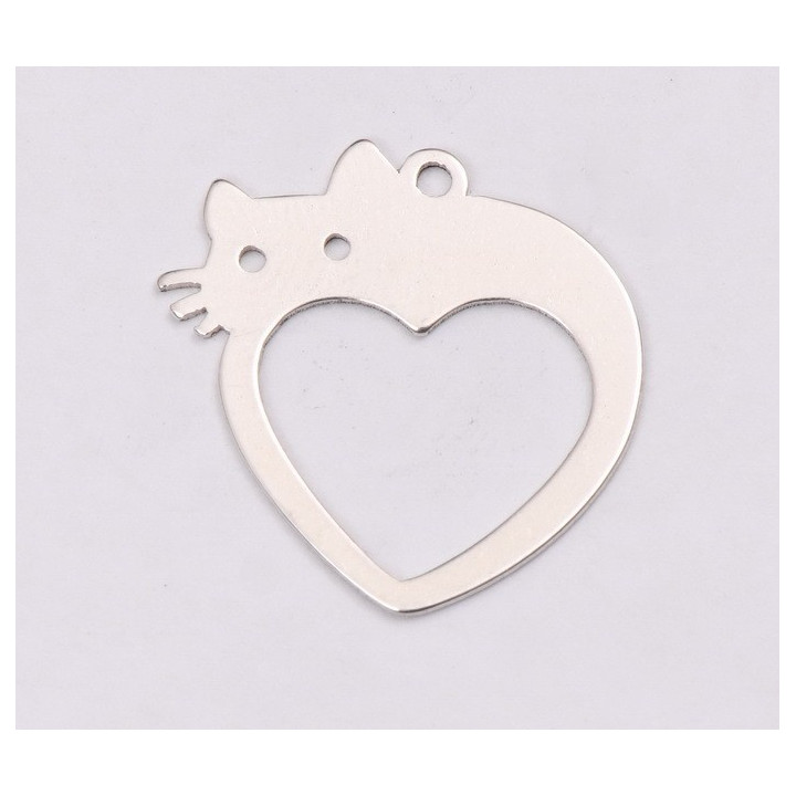 E1184-N-Pandant inima decupata cu pisica 16x16mm 0.50 mm 1 buc