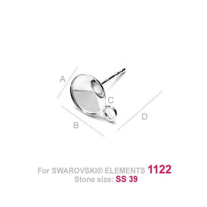 G0535-Tija cu bucla rivoli SS39 8mm cu bordura ver3 1 buc - bijuterii personalizate din argint | simoshop