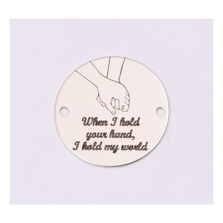 E1218-GS-Link din argint "When I hold your hand, I hold my world" 16.5mm 0.33mm