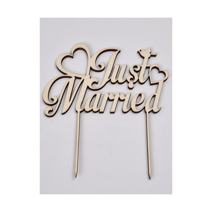 L278- Cake topper lemn "Just Married" 13x15cm  1buc