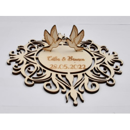 L288-Suport verighete cu porumbei si personalizare inclusa 20x25cm  1buc