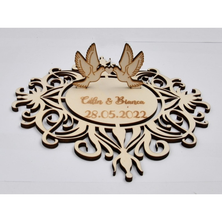L288-Suport verighete cu porumbei si personalizare inclusa 20x25cm  1buc