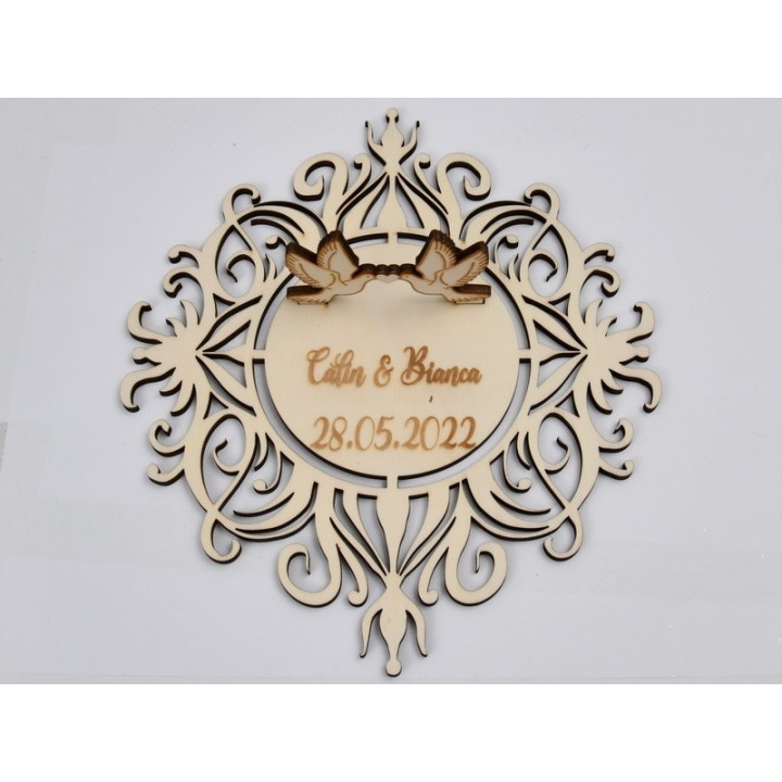 L288-Suport verighete cu porumbei si personalizare inclusa 20x25cm  1buc