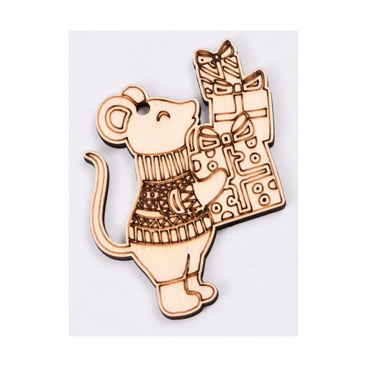 L321-Figurina din lemn Winter Mouse 6x6 cm