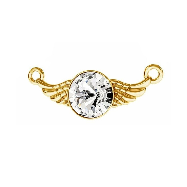 G0983-Aripa din argint placata cu aur de 24K si cristal  11x26,5MM-1 buc