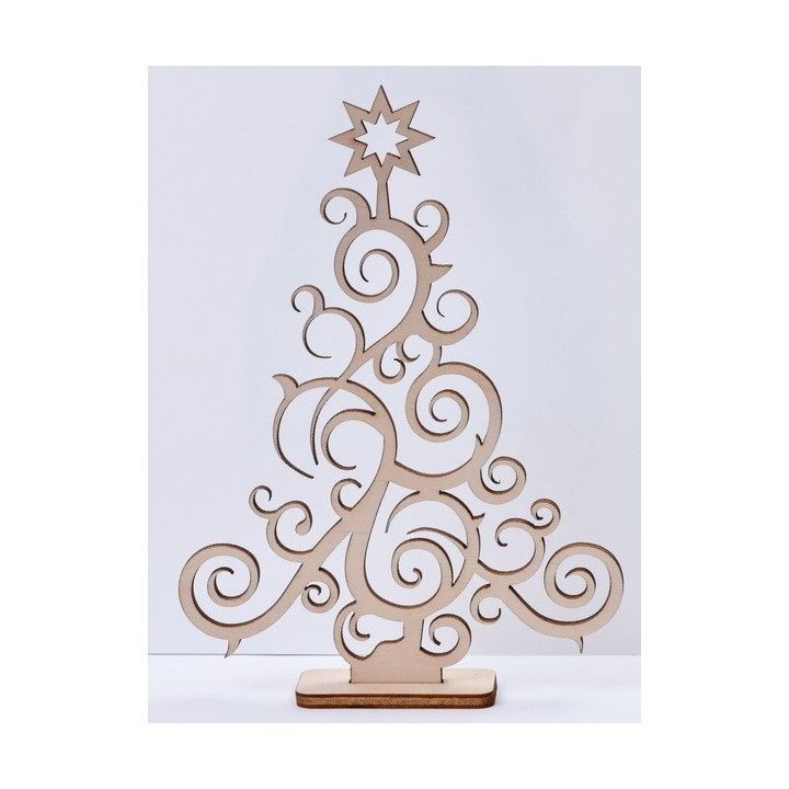 L358-Decoratiune din lemn Bradut cu suport, 19.5x12.5cm - 1 buc