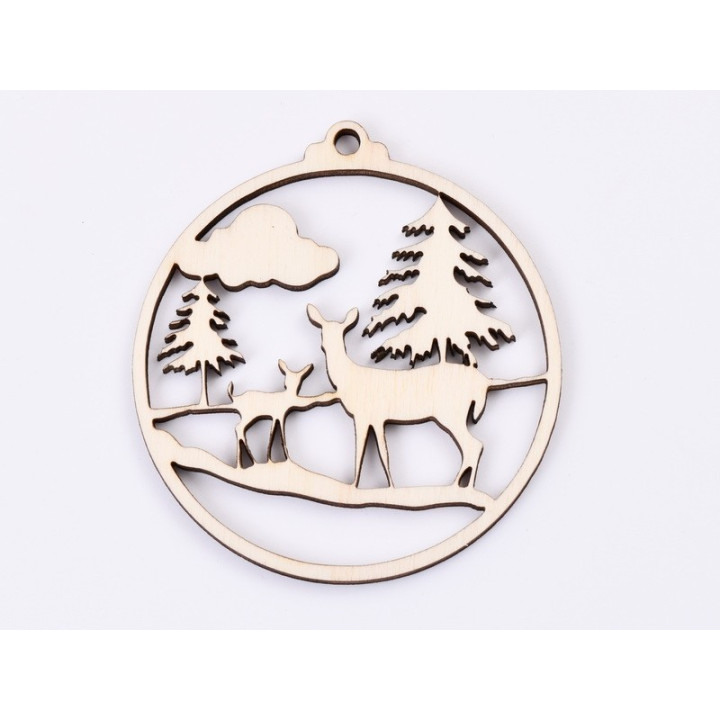 L367-Decoratiune din lemn Peisaj de iarna, 6.5x7cm - 1 buc