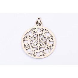 L374-Decoratiune din lemn glob stilizat  9.5 x 7.5 cm - 1 buc