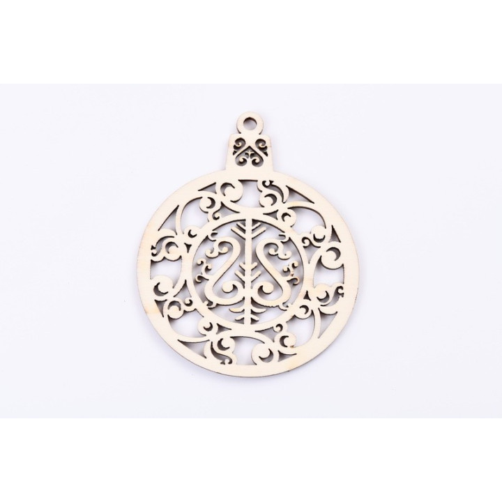 L374-Decoratiune din lemn glob stilizat  9.5 x 7.5 cm - 1 buc