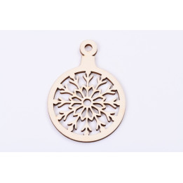 L381-Decoratiune glob din lemn fulg  stilizat  9 x 6.5 cm - 1 buc