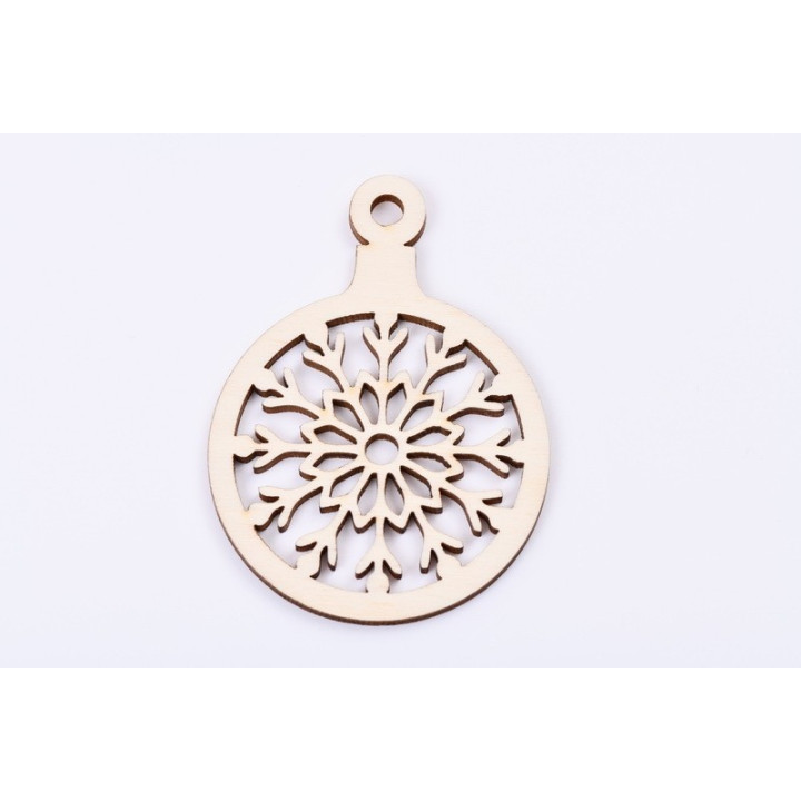 L381-Decoratiune glob din lemn fulg  stilizat  9 x 6.5 cm - 1 buc