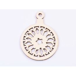 L382-Decoratiune glob din lemn fulg  stilizat model 2  9 x 6.5 cm - 1 buc