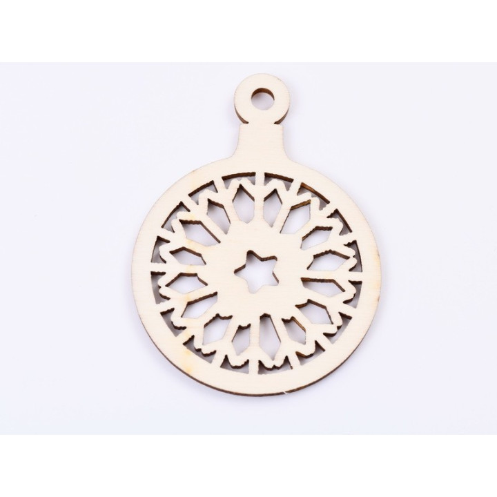 L382-Decoratiune glob din lemn fulg  stilizat model 2  9 x 6.5 cm - 1 buc
