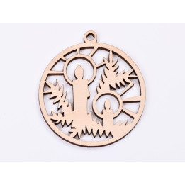L383-Decoratiune glob din lemn lumanari si vasc  7.5 x 7 cm - 1 buc
