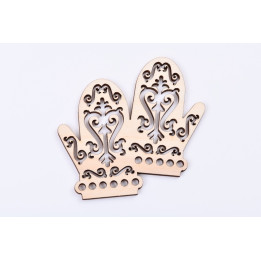 L385-Decoratiune din lemn manusi  9 x 8.5 cm - 1 buc