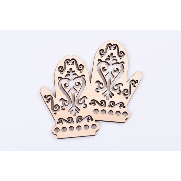 L385-Decoratiune din lemn manusi  9 x 8.5 cm - 1 buc