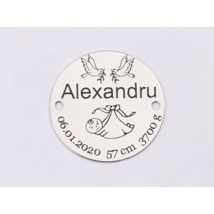 S116 - Serviciu de gravura personalizata banut cu datele de nastere si porumbei