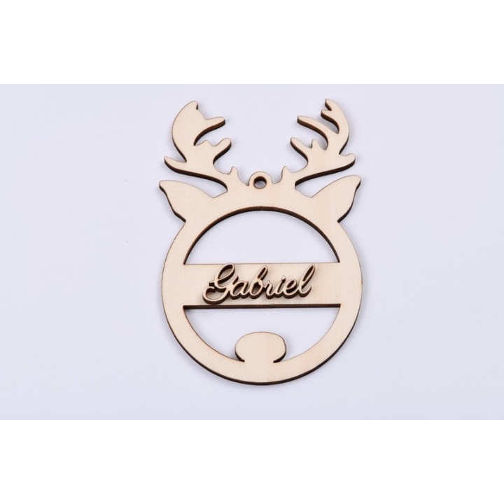 L396-Glob din lemn "Santa`s helper" personalizabil cu nume  11 x 7 cm - 1 buc