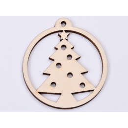 L398-Glob din lemn "Christmas Tree"  8 x 7 cm - 1 buc
