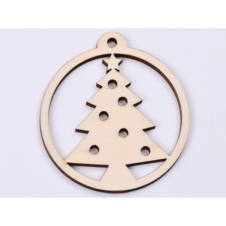L398-Glob din lemn "Christmas Tree"  8 x 7 cm - 1 buc