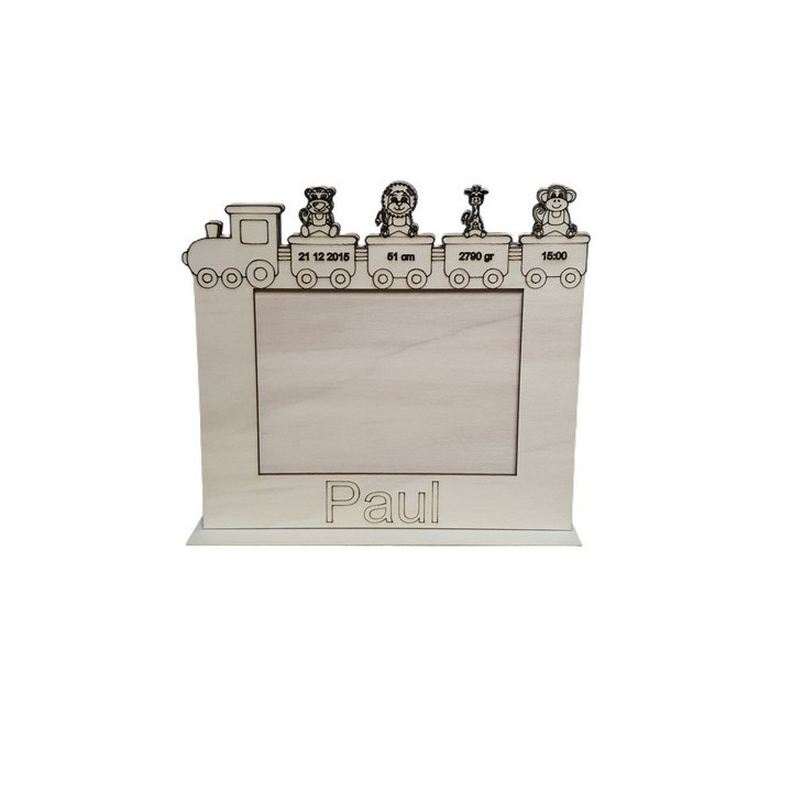 L400-Decoratiune suport foto cu date nastere din lemn 27x24cm - 1 buc
