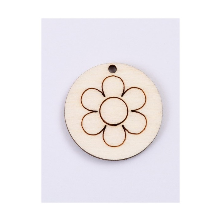 L431-Decupaj lemn rotund 3.5cm Floare  -1 buc