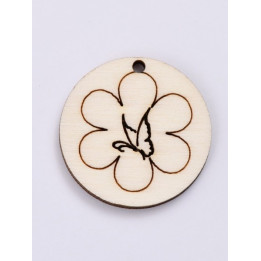L432-Decupaj lemn rotund 3.5cm Fluturas cu floare  -1 buc