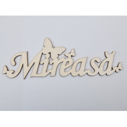 L519-Decupaj lemn text Mireasa cu fluturasi  30x9 cm